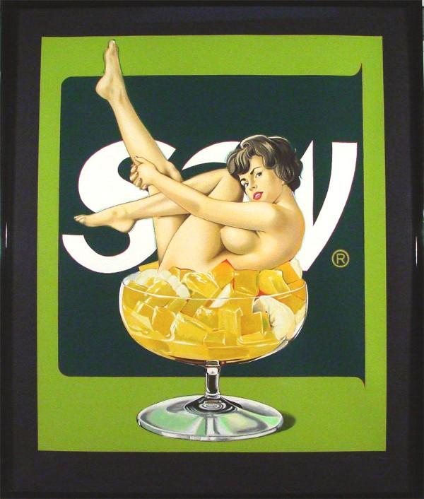 Mel Ramos (b. 1935) American: FRUIT SALAD, deluxe color screenprint on black paper, signed in pencil, from the numbered edition 69, image 38 ¼ x 31 ¾", full margins, framed.