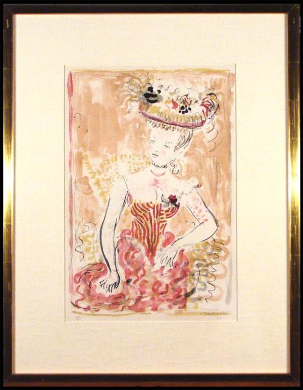 Constantin Terechkovitch (1902-1978) Russian: JUENE FEMME AU CHAPEAU FLEURI, 1953, color lithograph, signed in pencil, from the numbered edition 240, image 19 ½ x 13", full margins, framed, some possible fading, otherwise in good condition.