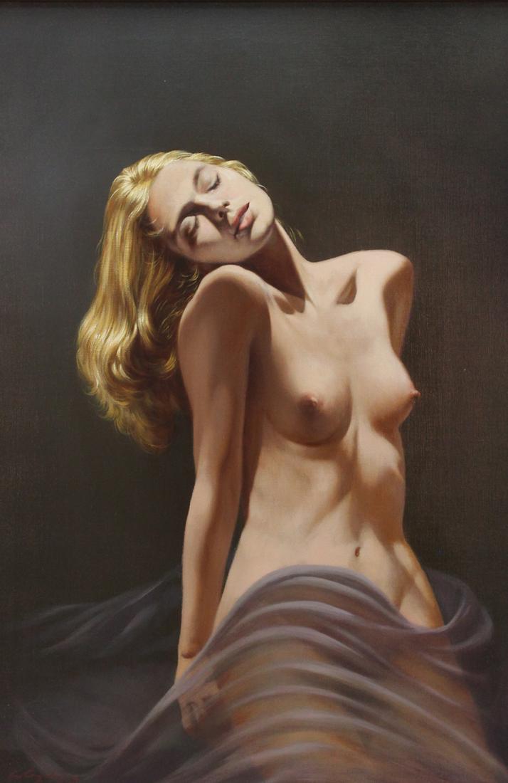 Felix (Lex) Gonzalez Jr. (b. 1938) Philippines: FEMALE NUDE, 1982, oil painting on canvas, signed lower left, 30 x 20”, with Art Gallery Los Alamitos California stamp on frame verso, frame 38 ½ x 28 ½”.