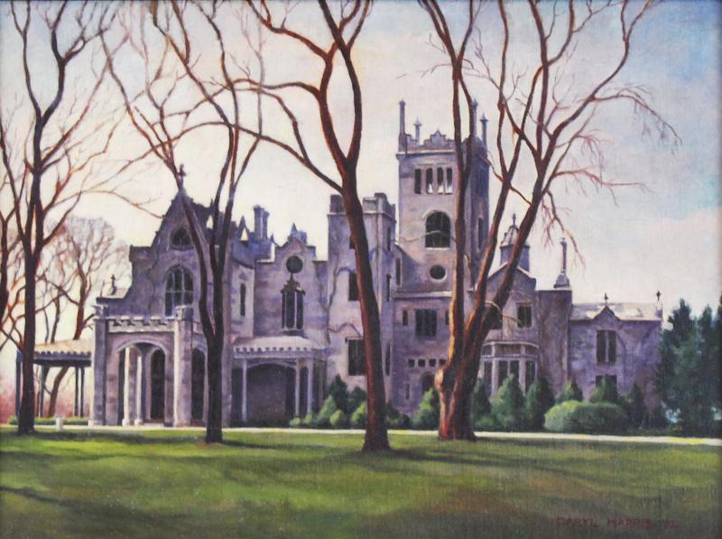 Caryl Harris (1884-) New York: UNIVERSITY, 1942, oil painting on canvas, signed and dated lower right, 12 x 16”, frame 16 ½ x 20 ½”.