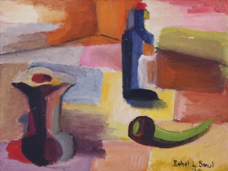 Ethel Smul (1897-1978) New York: STILL LIFE, 1945, oil painting on canvas over Masonite, signed and dated lower right, 11 ¾ x 15 ¾”, frame 13 x 17 ¼”.