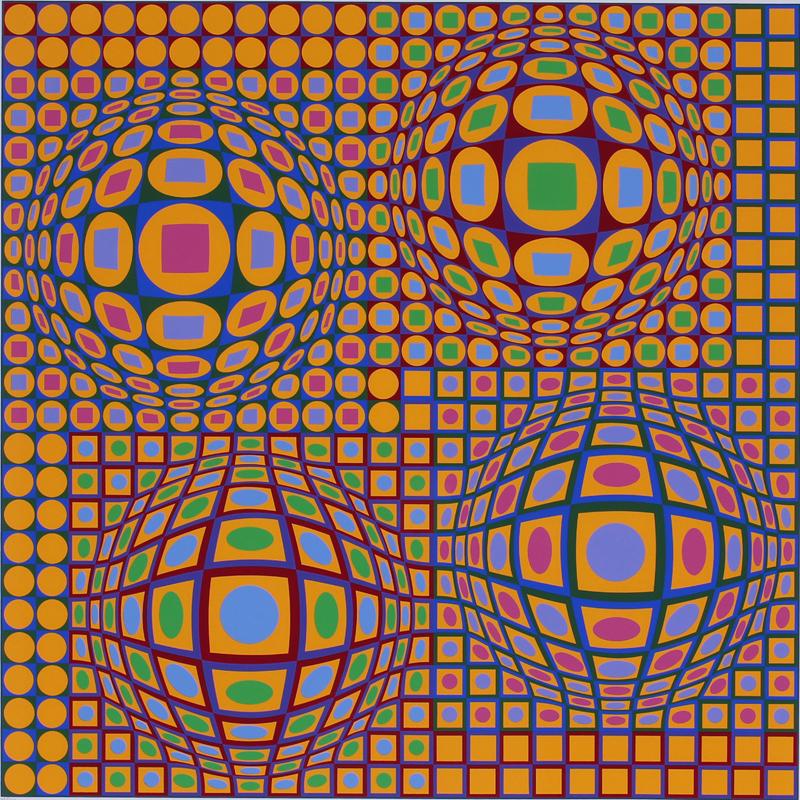 Victor Vasarely (1906-1997) Hungarian: QUADRATURE, color screenprint, signed and numbered 78/275 in pencil, image 24 x 24”, full margins, frame 32 x 32” with Plexiglas.