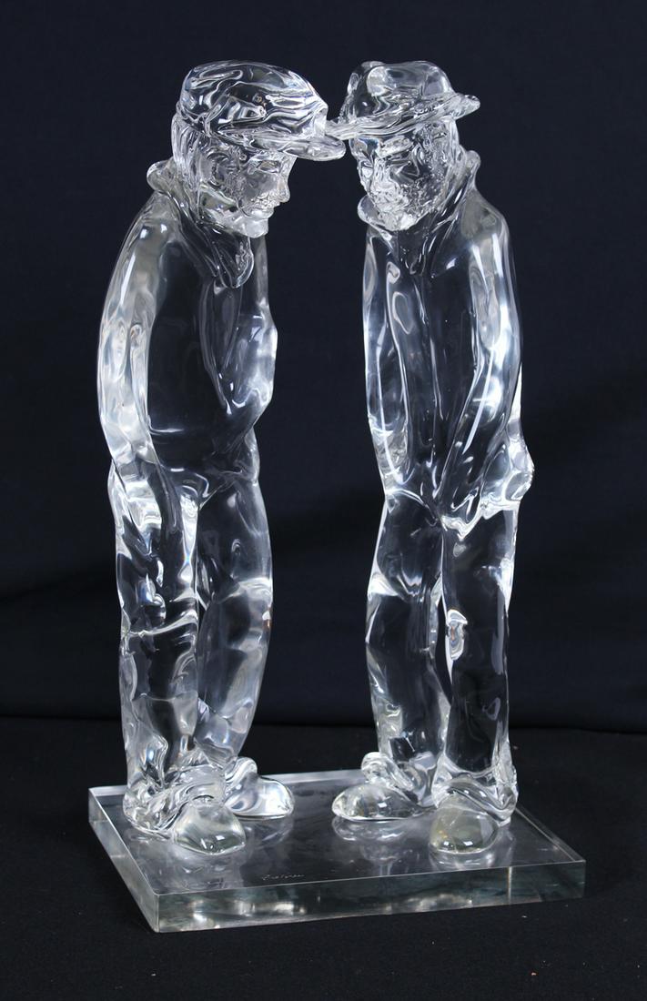 Loredano Rosin (b. 1936) Italy: TWO MEN, clear glass sculpture, signed, 20 ¾ x 11 ½ x 8 ½”, weight 36 lbs.