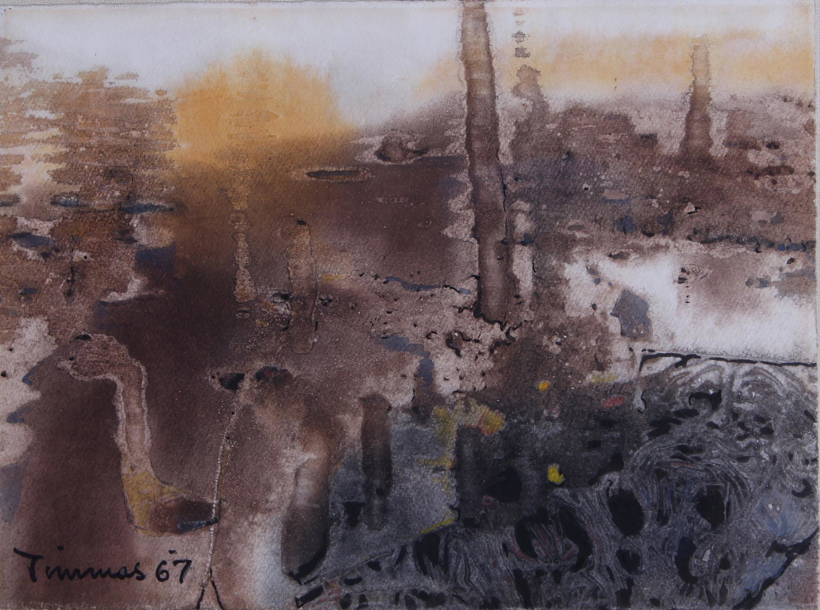 Osvald Timmas (1913-2005) Estonia Toronto: GEOMORPHIC FIELD, 1967, watercolor on paper, signed and dated lower left, 8 ½ x 11 ½”, frame 16 ½ x 20 ½” with glass. Provenance: Antal Fine Arts, Los Angeles.