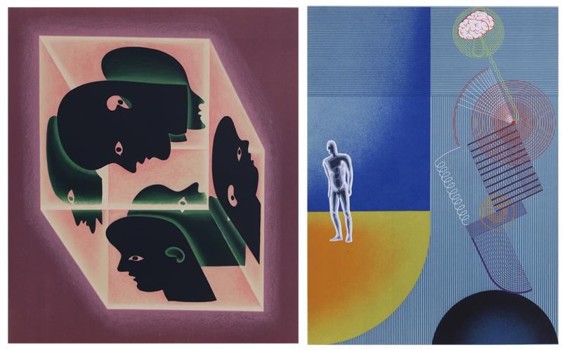 Victor Vasarely (1906-1997) Hungarian (two): ETUDE AXONOMETRIQUE; ETUDE BLEU, pair of color screenprints, each signed in pencil, both proofs aside from the numbered editions 138, sheets 18 x 16”. (2)