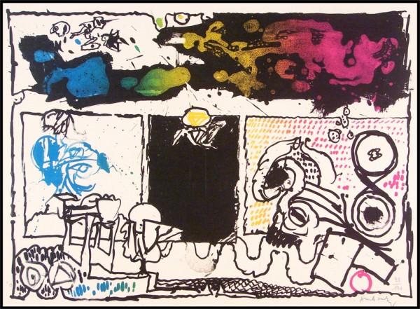 Pierre Alechinsky (b. 1927) Belgium: UNTITLED from the 'Prent 190 Portfolio', color lithograph, signed in pencil, from the numbered edition 190, sheet 22 ¼ x 30", two archival tape hinges on verso, otherwise in good condition.