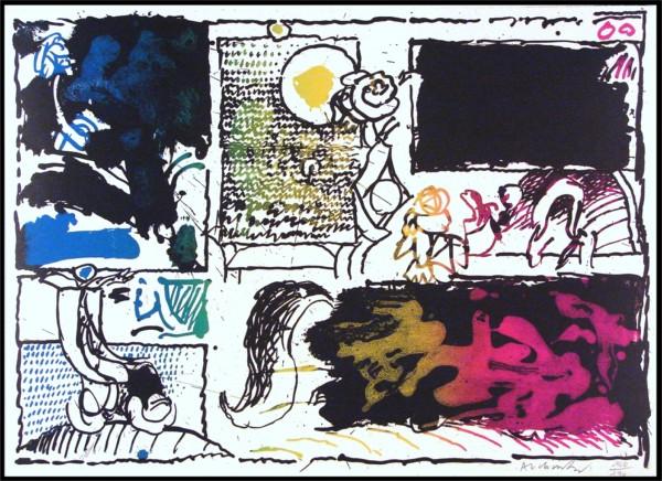 Pierre Alechinsky (b. 1927) Belgium: UNTITLED from the 'Prent 190 Portfolio', color lithograph, signed in pencil, from the numbered edition 190, sheet 22 ¼ x 30".