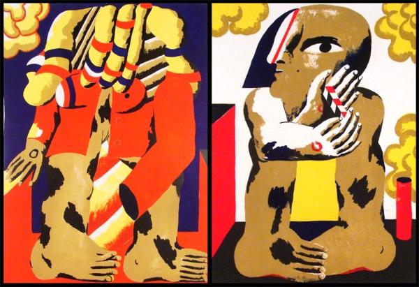 Horst Antes (b. 1936) German (two): MANLIJK FIGURE; AMSTERDAMMER, two color lithographs from the 'Prent 190 Portfolio', each signed in pencil, from the numbered editions 190, sheets 30 x 22 ¼" & 30 x 22", one with a few archival hinges