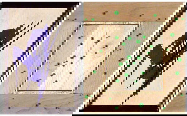 Bijan Bahar (20th Century) American (two): UNTITLED, 2010, a pair of drilled and painted wood panels, each signed and dated on verso, 10 ½ x 9 ½" & 13 ½ x 9". (2)