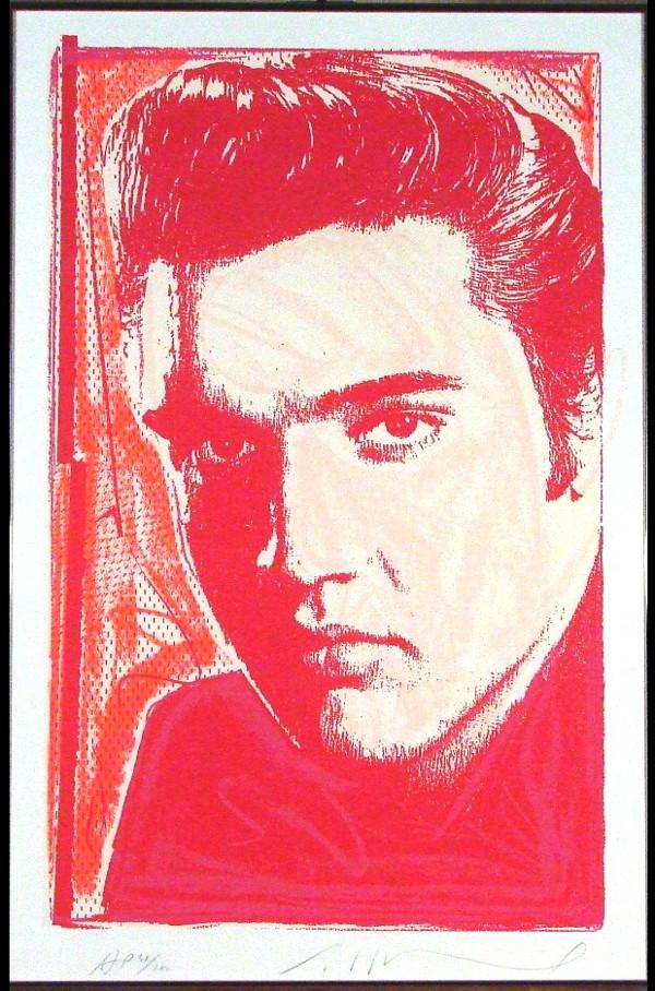 Contemporary School: ELVIS, color screenprint, signed in pencil, artist's proof aside from a numbered edition, image 32 x 20", full margins, JVB ART USA blindstamps lower left, framed.
