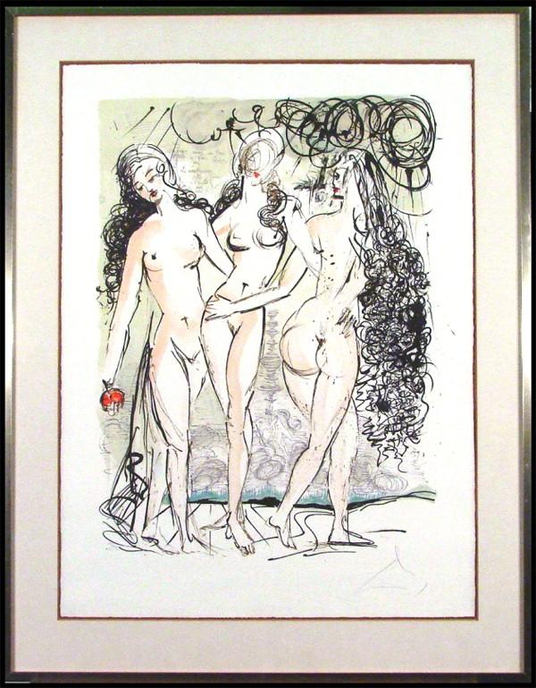 Salvador Dali (1904-1989) Spanish: THREE GRACES (M.1160; F.66-3), 1966, color lithograph, signed in pencil, from the numbered edition 300, sheet 29 ¾ x 22 1/8", published by Sidney Lucas, NY, with copyright, framed with glass, soft ha