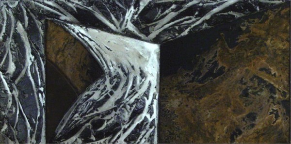 Laddie John Dill (b. 1943) Californian: SULPHUR PORTAL, 2001, cement, pigment and glass on wood, titled signed and dated on verso, 12 x 24".