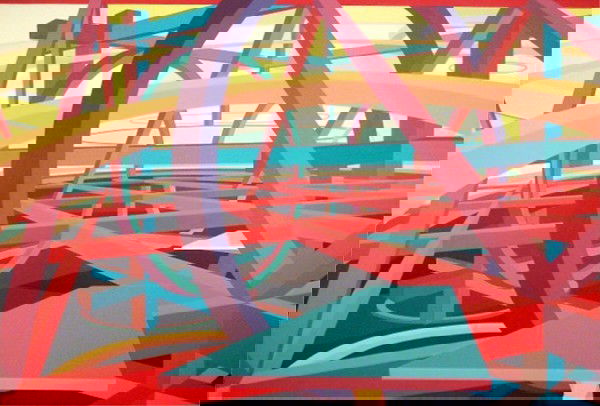 Todd Gray (20th Century) Californian: AL HELD'S ROAD TRIP, 1996, acrylic painting on canvas, titled signed and dated on verso, 64 x 94", a couple surface spots lower right, otherwise in good condition.