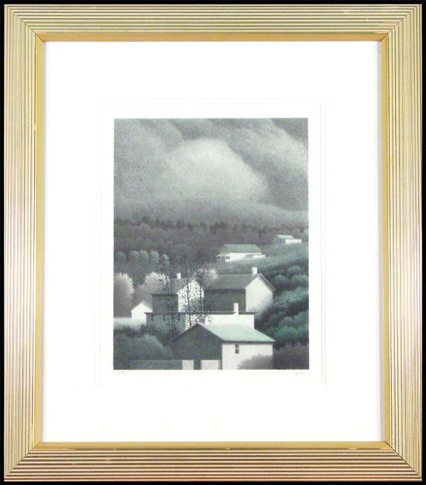 Robert Kipniss (b. 1931) American: HILLSIDE WITH ORANGE TREES, 1994, color lithograph, signed in pencil, from the numbered edition 275, image 13 x 10", full margins, framed with glass.