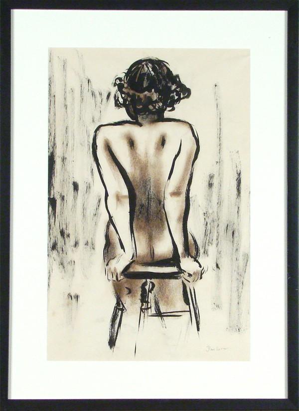 Dan Lutz (1906-1978) Californian: BACKSIDE NUDE, drybrush painting on paper, signed lower right, sight 21 x 14", framed with glass, small tear center right, otherwise in studio condition.