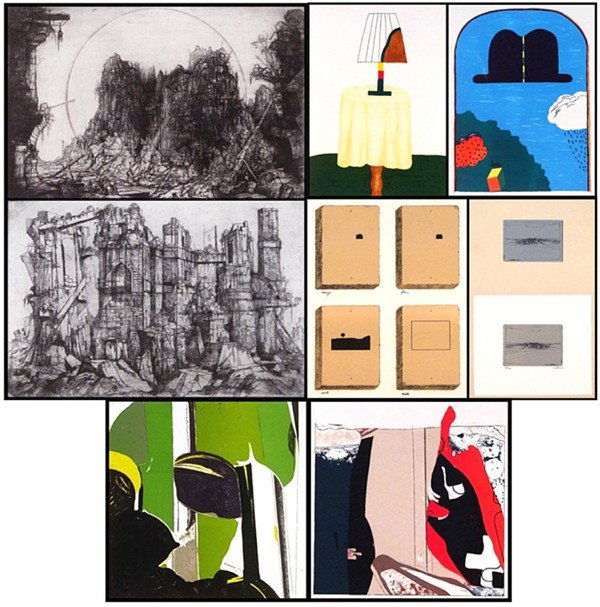 Netherlands Print Collection: William De Kuit; Rei: William De Kuit, ROTOLANDHAG; AJ GEHERMOL, 1970, two etchings, images 13 ¼ x 19 ¾" & 13 x 19 ¾", with full margins; Reinier Lacassen, DE HOED VAN ARCHIE SHEPP; EEN GEZELLIG HOEKJU, 1968, two color