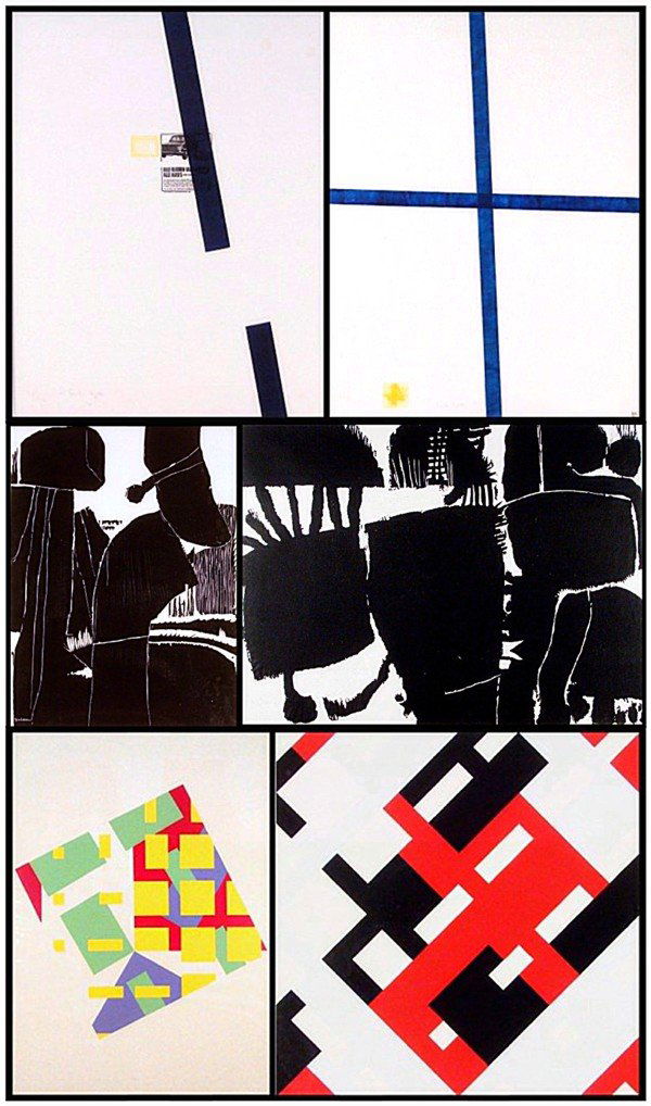 Netherlands Print Collection: Jacques Van Ver Heyd: Jacques Van Ver Heyden, BLUE CROSS; UNTITLED 1968, two color intaglio prints, sheets 25 ¾ x 19 ¾"; Guillaume Le Roy, UNTITLED, two block prints on rice paper, sheets 25 x 34 ½" & 35 x 24 ¾", the f