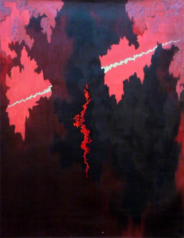 In the style of Clyfford Still: UNTITLED, oil painting on unstretched canvas, image 59 ½ x 48", some surface scuffs, otherwise in good condition.