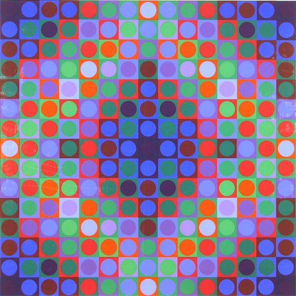 Victor Vasarely (1908-1997) Hungarian: MULTI-COLOR DOTS & SQUARES, color screenprint from the 'Prent 190 Portfolio', signed in pencil, from the edition Roman numeral 190, image 26 ¾ x 26 ¾", full margins, soft handling creases and crease