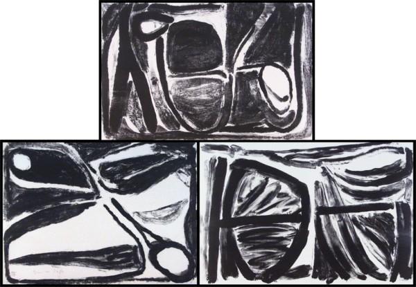 Bram Van Velde (1885-) Dutch (three): UNTITLED, three lithographs from the 'Prent 190 Portfolio', each signed in pencil, from the numbered editions 190, sheets 22 ¼ x 30", soft handling creases, a couple of small discoloration spots, oth