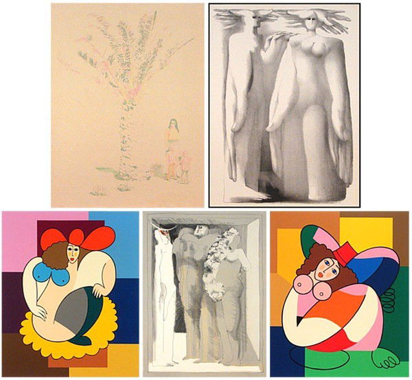 Robert Bechtle, Masuo Ikeda, Jose Pla Narbona, Salv: Artist: Robert Bechtle, Masuo Ikeda, Jose Pla Narbona, Salvatore Milichev & others Birthdate: (six) MOTHER AND CHILDREN, 1969, color lithograph, signed in pencil, from the numbered edition 75, sheet 3