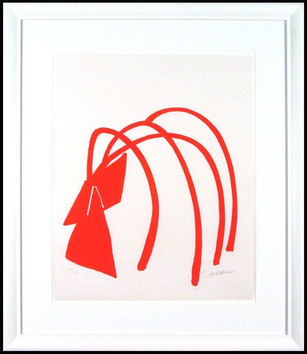 Alexander Calder: Artist: Alexander Calder Birthdate: (1898-1976) American RED STABILE, color lithograph, signed in pencil, from the numbered edition 150, sheet 27 ¾ x 22 ¼", framed, a few scattered speckles, otherwi