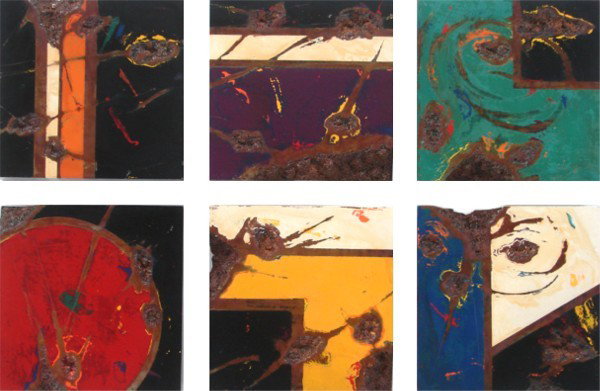 Delos Van Earl: Artist: Delos Van Earl Birthdate: (20th Century) American UNTITLED, 2001, six painted metal sculpture squares, each part 12 x 12 x 2 ½", each signed and dated. (6)
