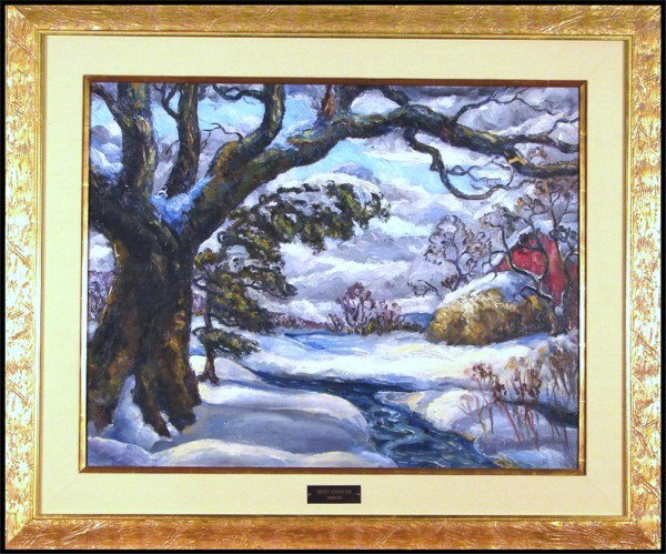 Sidney Knowlton: Artist: Sidney Knowlton Birthdate: (20th Century) American STORM'S BREAK, oil painting on board, sight 22 x 28", Great Lakes Circulating Exhibit, Buffalo Fine Art Academy label on verso, framed, surfa