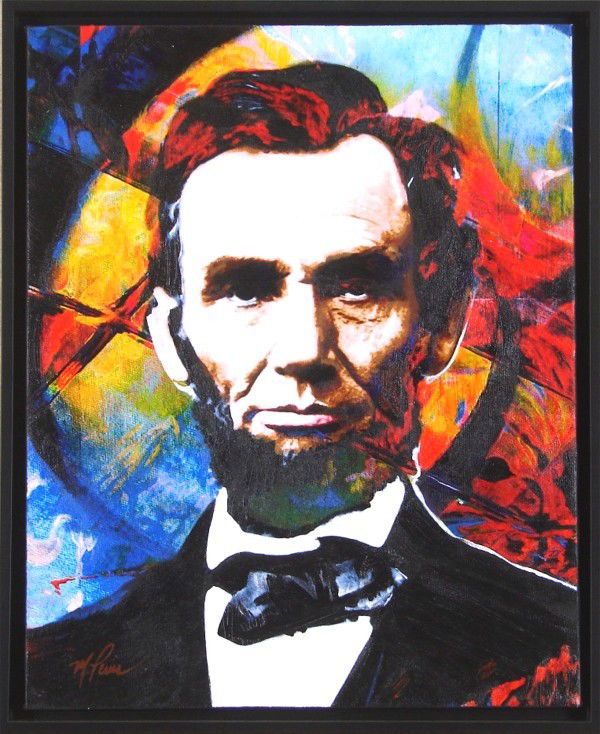 Mark Lewis: Artist: Mark Lewis Birthdate: (20th Century) Californian LINCOLN, color transfer with acrylic painting on canvas, signed lower left, 20 x 16", framed.