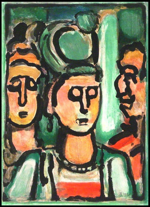 Georges Rouault: Artist: Georges Rouault Birthdate: (1871-1958) French TRIO (J.128), 1938, from Twelve Aquatints in Color, 1935-1938, color aquatint etching, signed and dated in plate, from the numbered edition 250, p