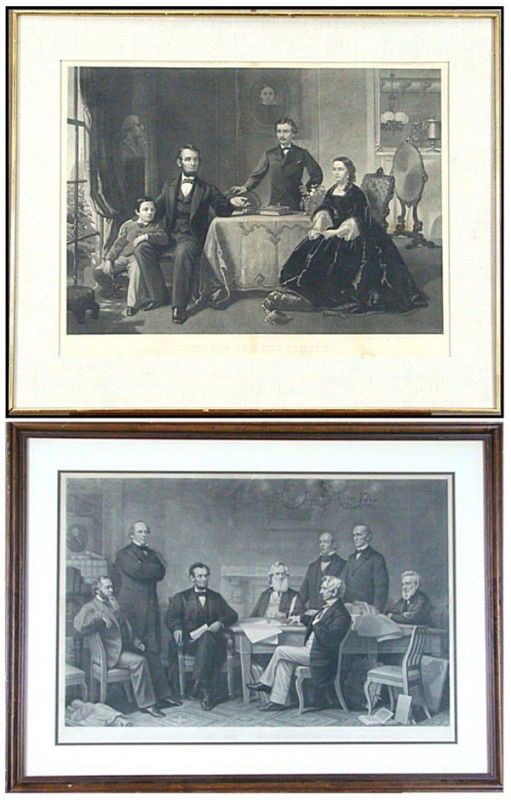 William Sartain & Alexander Ritchie: Artist: William Sartain & Alexander Ritchie Birthdate: (1843-1923) American LINCOLN AND HIS FAMILY, engraving, image 17 ½ x 24 ¾", full margins; Together with Alexander Ritchie, LINCOLN READING THE
