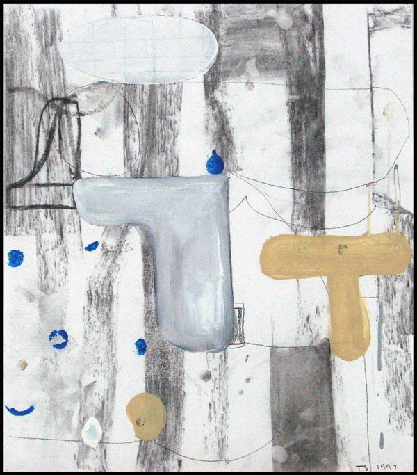 Tom Savage: Artist: Tom Savage Birthdate: (b. 1953) American UNTITLED, 1997, charcoal, graphite and acrylic painting on Duralene paper, initialed and dated lower right, 22 x 19", in studio condition as received f