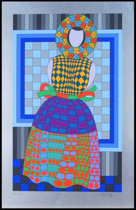 Victor Vasarely: Artist: Victor Vasarely Birthdate: (1908-1997) Hungarian JUENE FILLE, color screenprint, signed in pencil, artist's proof 20 aside from the numbered edition, image 26 x 15 ¾", full margins, soft hand