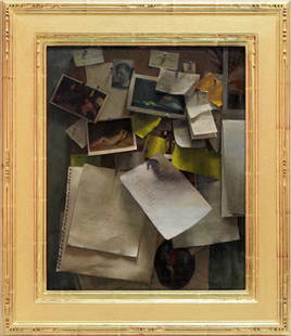 Jacob Collins  (b. 1964) New York: BULLETIN BOARD, 1997, oil painting on panel, signed and dated lower right, 18 &frac12; x 15&rdquo;, frame 25 x 21 &frac12;&rdquo;. Provenance: John Pence Gallery, SF.