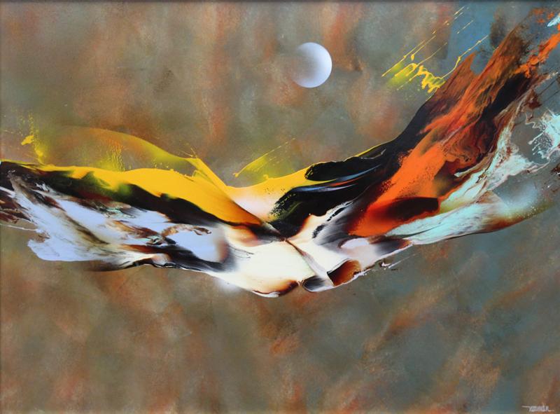 Leonardo Nierman (b. 1932) Mexican: UNTITLED, oil painting on Masonite, signed lower right, 36 x 47 ½”, frame 43 x 55 ½”.