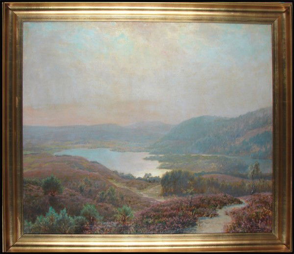 Peter Busch (1861-1942) Danish: LANDSCAPE, oil painting on canvas, signed lower right, 39 x 45 ½", framed, surface soiling, mottled lacquer, hairline cracking, otherwise in good condition. Artist: Peter Busch (1861-1942) Danish