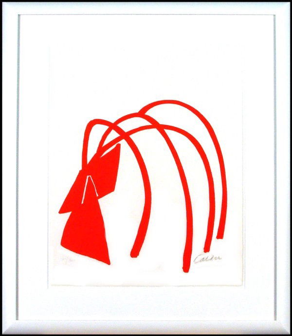 Alexander Calder (1898-1976) American: RED STABILE, color lithograph, signed in pencil, from the numbered edition 150, sheet 27 ¾ x 22 ¼", framed, faint toning, mainly at sheet edge, otherwise in good condition. Artist: Alexander Calder