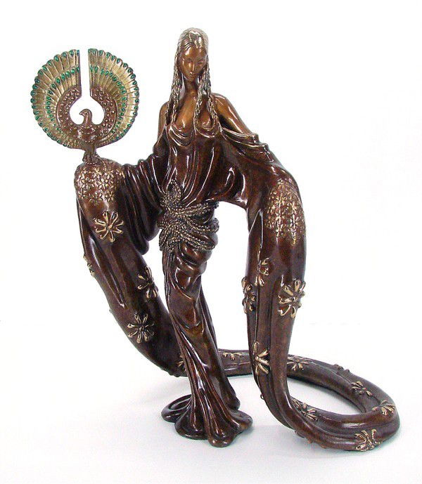 Romain de Tirtoff Erte (1892-1990) French: WISDOM (L.150), 1988, patinated cast bronze sculpture, signed and dated, stamped Chalk Vermilion and Seven Arts, from the numbered edition 375, 16" tall, 13" wide, 8 ½" deep, a small surface scuff on