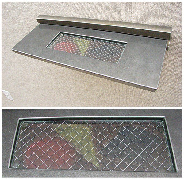 Furniture: Michael Graham (20th Century): SHELF, 2001, welded and painted metal constructed shelf, signed and dated, 21" wide, 10 ½" deep, with glass top, in very good used condition. Artist: Furniture: Michael Graham (20th Century)