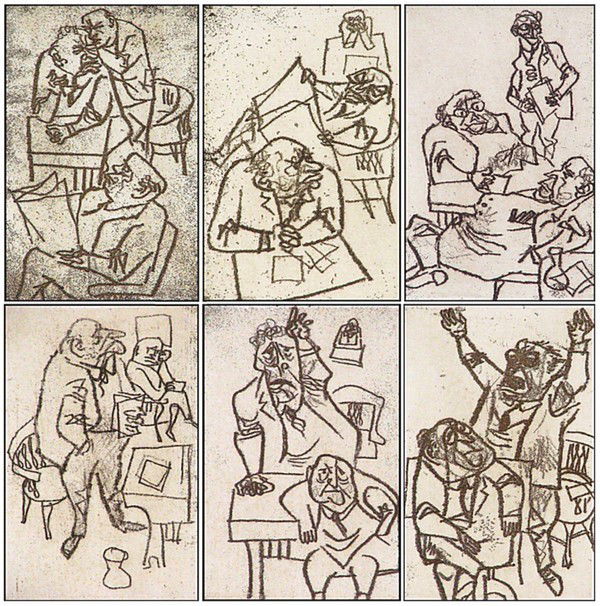 William Gropper (1897-1977) American (six): CLUB MEMBERS; CLOAK ROOM; MISTER PRESIDENT; FOR THE RECORDS; CAUCUS; POINT OF ORDER, six color etchings, each signed in pencil and numbered 4/100, published by American Associated Artists, images 5 ¾