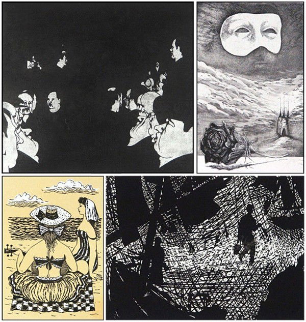 Art Hansen, Hank Laventhol, Fletcher Martin & Seon: THE LOBBY, mezzotint, signed in pencil, image 9 x 10"; Together with Hank Laventhol, L'IMAGE DE ROSE, etching, signed in pencil, image 10 ½ x 6"; Together with Fletcher Martin, SUN WOMEN #1, color sc