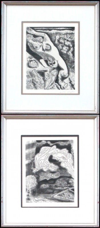 Andre Masson (1896-1987) French (two): UNTITLED from the Le Septieme Chant, 1974, two etchings on Japan paper, each signed in pencil, from the edition of 210, images 10 ½ x 8", full margins, framed with glass. (2) Artist: Andre Masson (18
