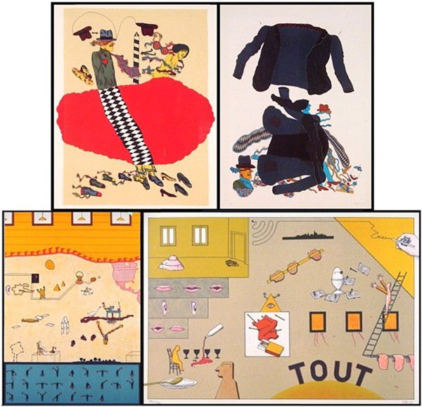 Antonio Segui, Jan Voss & Contemporary School (fiv: VETEMENTS, 1968, two color lithograph from the 'Prent 190' Portfolio, each signed in pencil, from the numbered edition 190, sheets 30 x 22 ½", soft handling creases, one with crease lower left; Toget