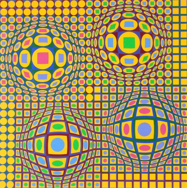Victor Vasarely (1908-1997) Hungarian: UNTITLED YELLOW, color screenprint, signed in pencil, from the numbered edition 275, soft handling creases in margins, mainly visible in raking light, very faint toning on verso, otherwise in good con