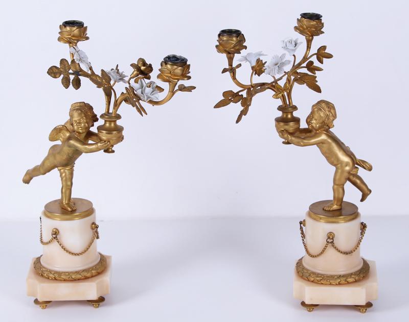 Antique French Dore Bronze Candelabras  (two) (1 of 7)