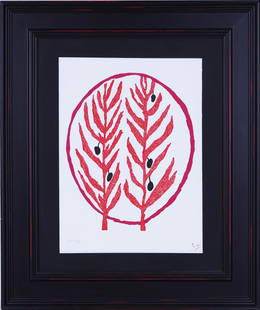 Louise Bourgeois  (1911-2010) France New York: FEUILLE Dâ€™ OLIVIER (The Olive Branch), 2002-4, color lithograph, initialed and numbered 10/30 in pencil, blind stamp lower right, sheet 15 &frac34; x 11 &frac34;&rdquo;, frame 25 &frac14; x 21