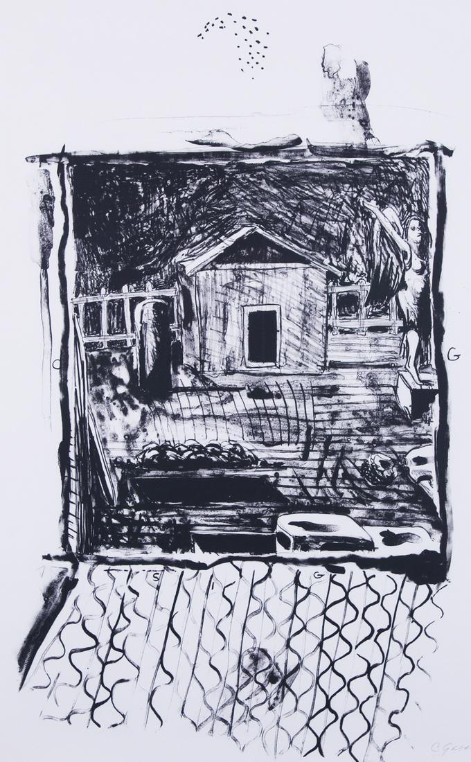 Charles Garabedian (1923-2016) Armenian American: GRAVEYARD, 1979, lithograph, signed and numbered 5/50 in pencil, published by L.A. Louver, printed by Bud Shark with blind stamp lower right, sheet 30 x 22 ¼”, finger-jointed frame 32 &fr