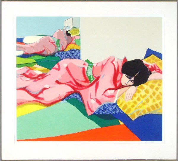 Tadashi Asoma (b. 1923) Japanese/ American: SLEEPING WOMAN IN KIMONO, color lithograph, signed in pencil, from the numbered edition 190, image 27 ½ x 32 ½", full margins, framed, minor discoloration upper margins, otherwise in good condition.