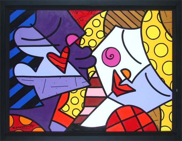 Romero Britto (b. 1964) Brazil: GREAT START, 2004, oil painting on canvas, signed lower left, titled signed dated and dedicated on verso, 30 x 40", framed.