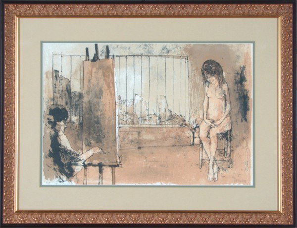Jean Jansem (b. 1920) French/Armenian: ARTIST'S STUDIO, color lithograph, signed in pencil, artist's proof, sheet 14 ¾ x 22", framed.